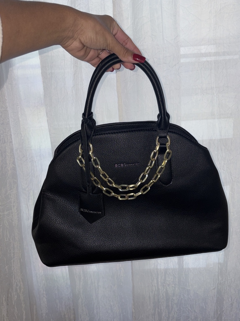BCBGeneration Black Satchel with Gold Chain Handles